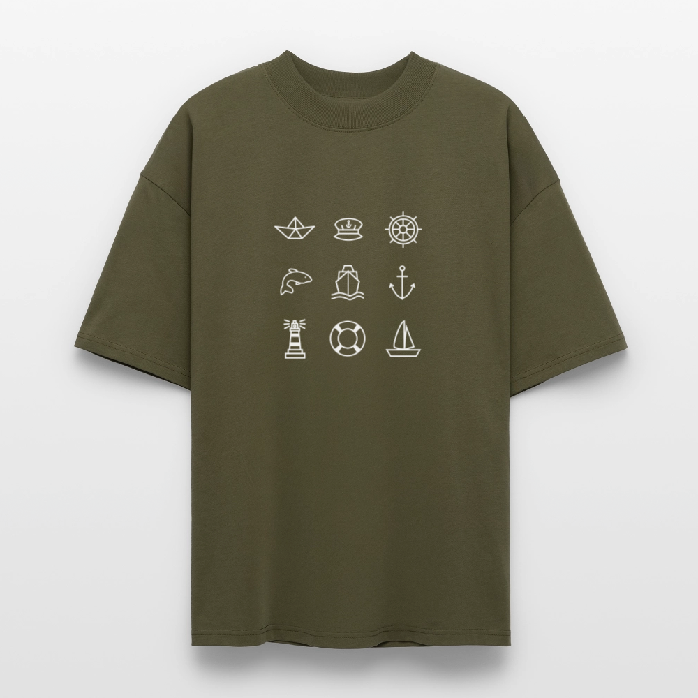 Unisex Oversize Bio-T-Shirt - Nautik Doodles (weiss) - Khaki