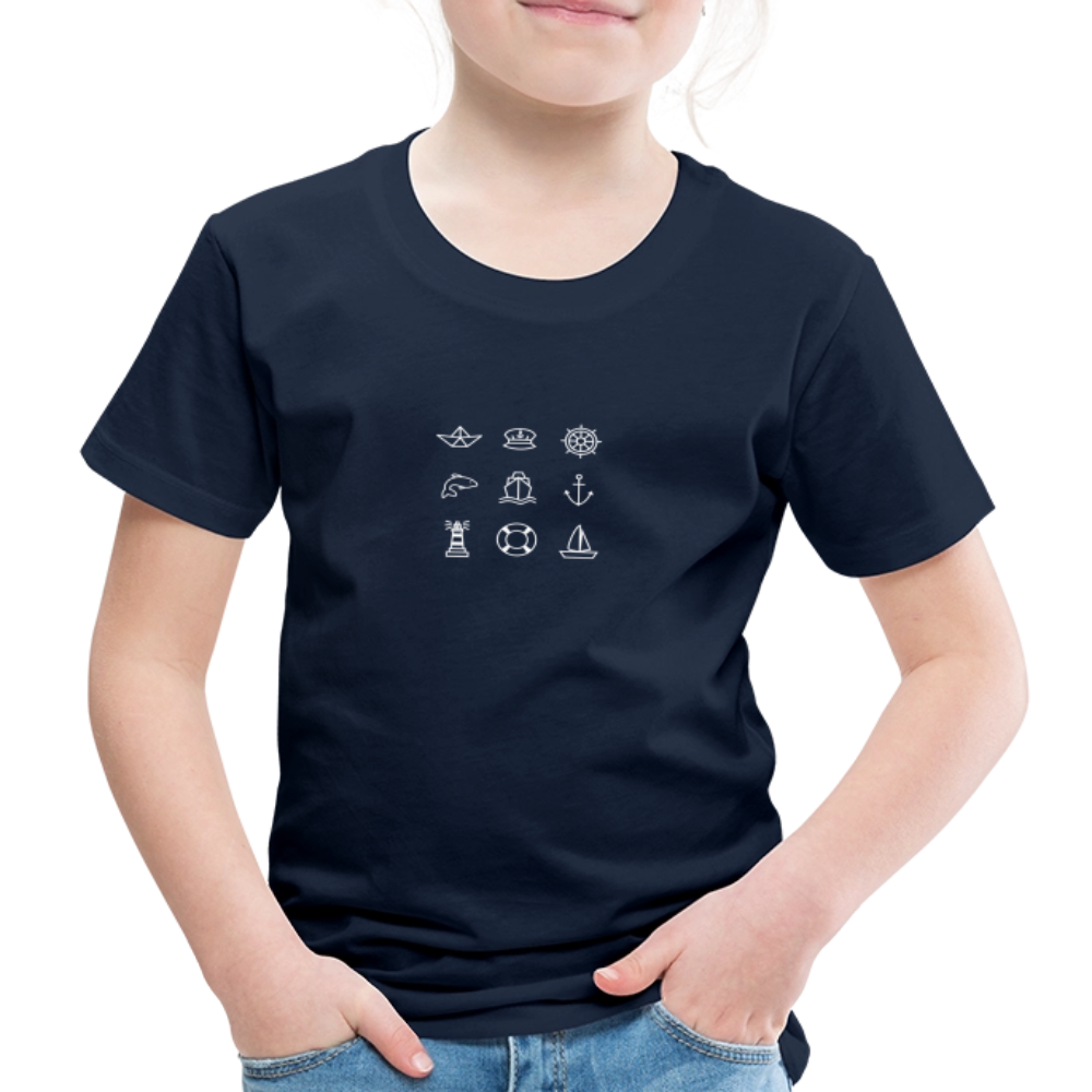 Kinder Premium T-Shirt - Nautik Doodles (weiss) - Navy