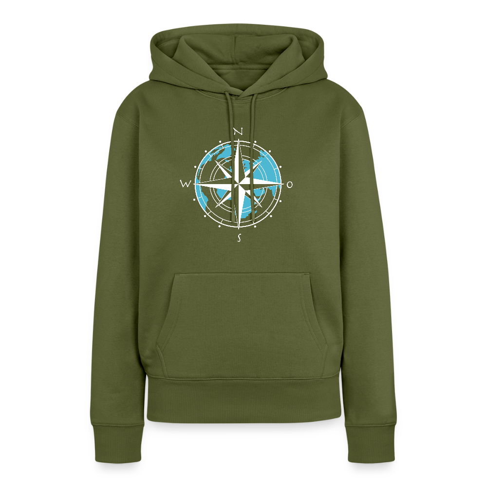 Damen Premium Hoodie - Kompass (weiss) - Khaki