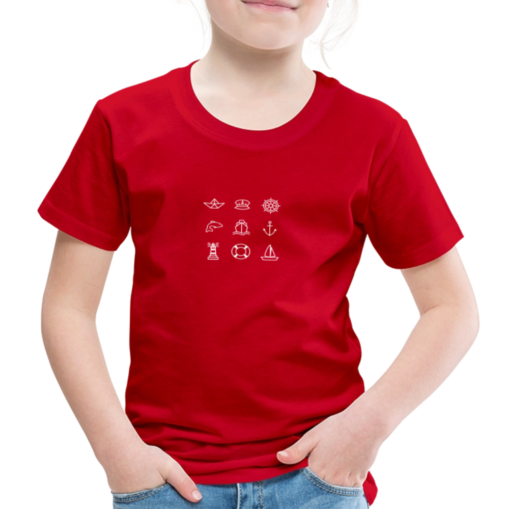 Kinder Premium T-Shirt - Nautik Doodles (weiss) - Rot