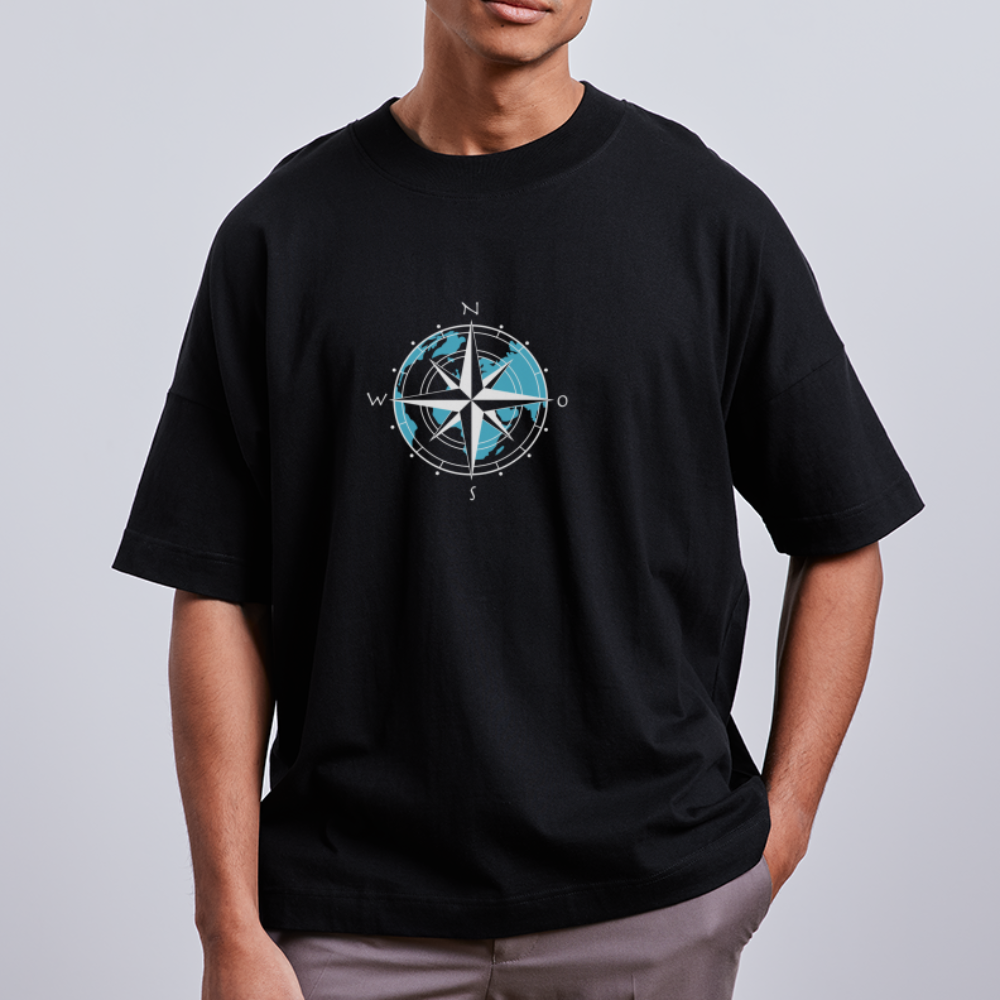 Unisex Oversize Bio-T-Shirt - Kompass (weiss) - Schwarz