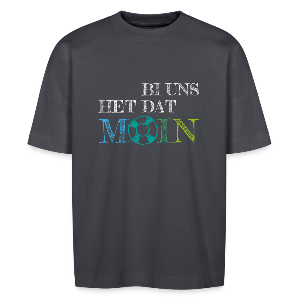 Unisex Oversize Bio-T-Shirt - Bi uns het dat Moin (weiss) - Indigoblau