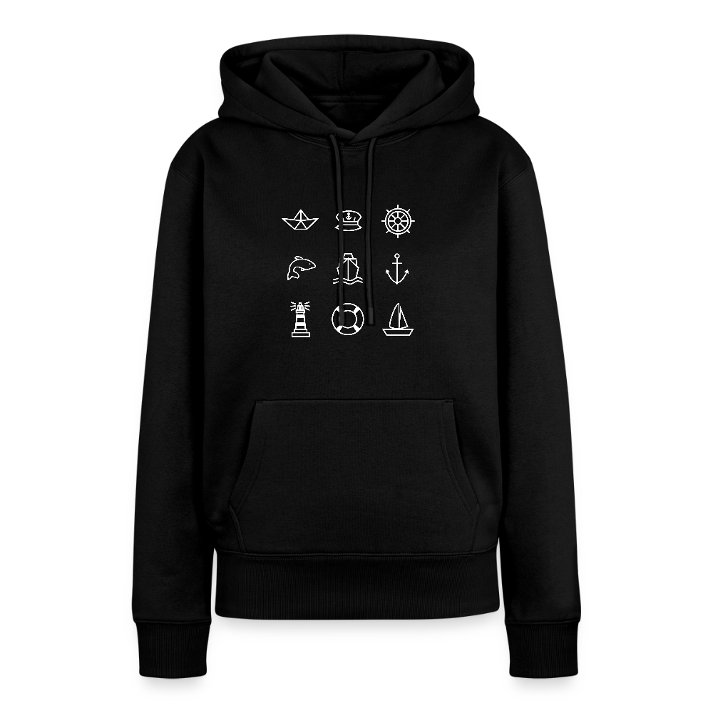 Damen Premium Hoodie - Nautik Doodles (weiss) - Schwarz