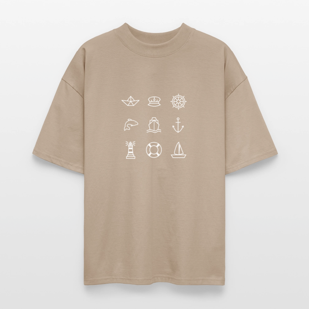 Unisex Oversize Bio-T-Shirt - Nautik Doodles (weiss) - Steingrau