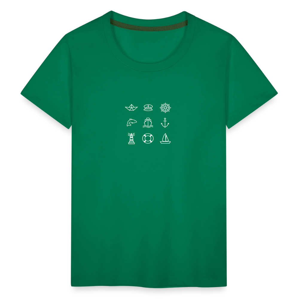 Kinder Premium T-Shirt - Nautik Doodles (weiss) - Kelly Green