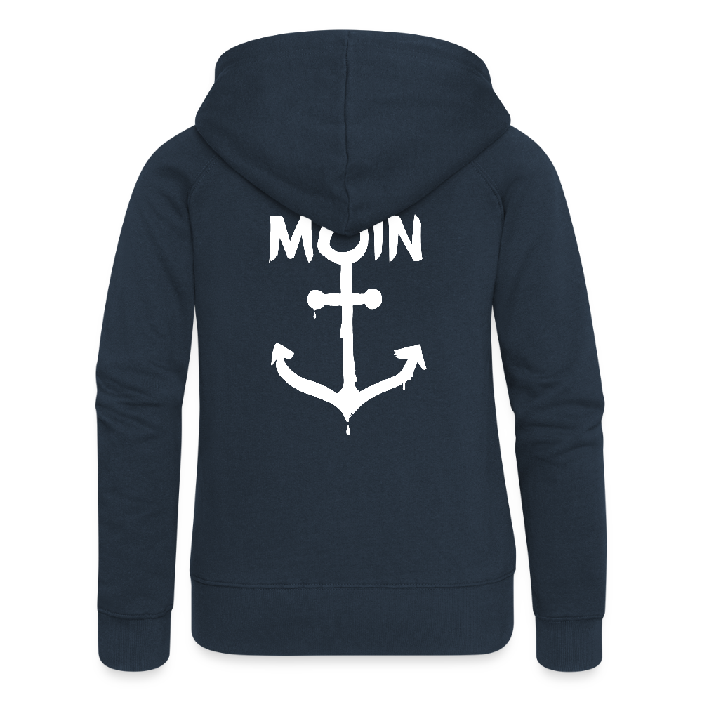 Frauen Premium Kapuzenjacke - Moin Anker (weiss) - Navy
