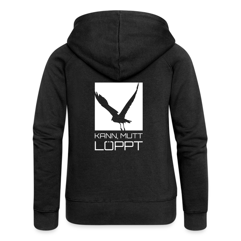 Frauen Premium Kapuzenjacke - kann, mutt, löppt - Schwarz