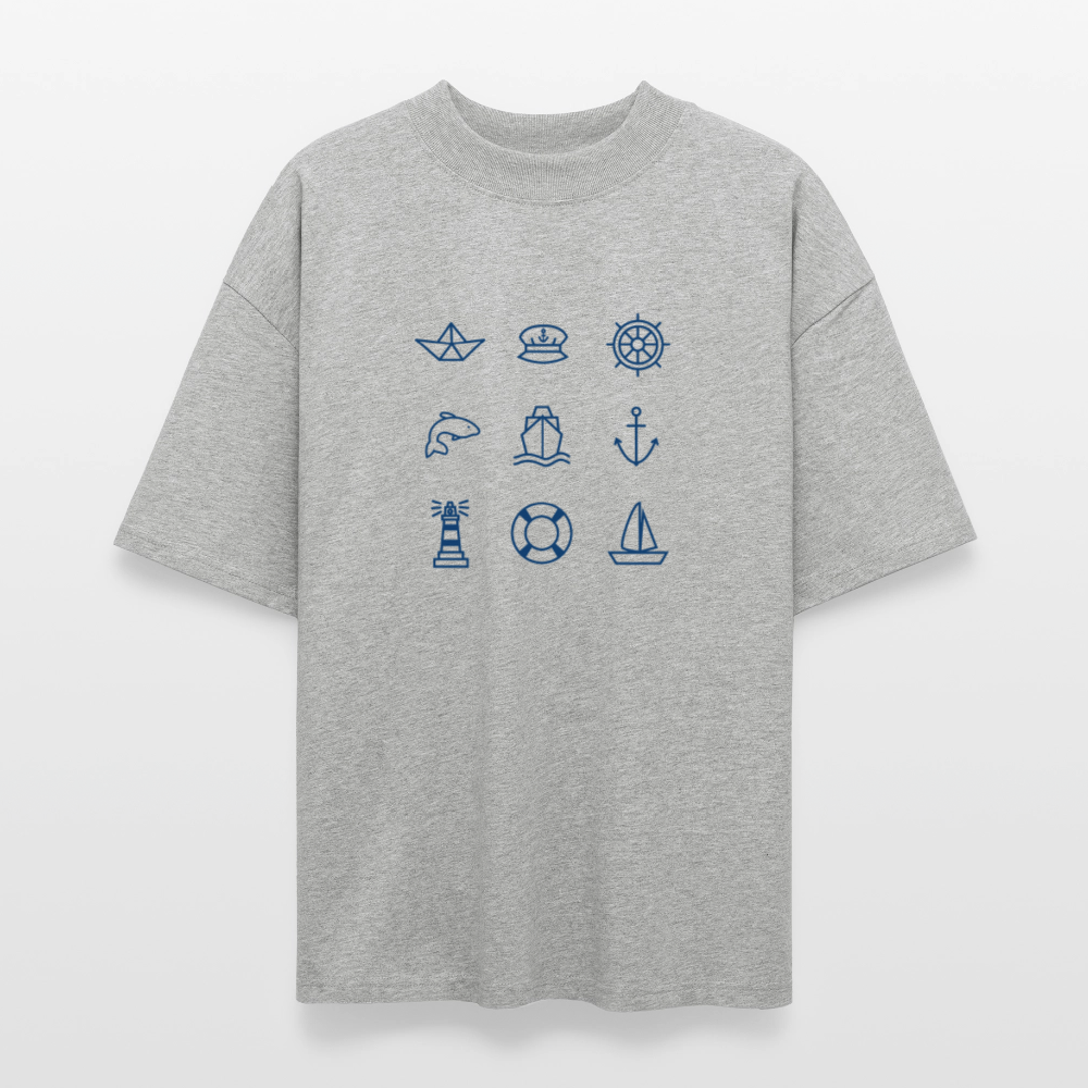 Unisex Oversize Bio-T-Shirt - Nautik Doodles - Grau meliert
