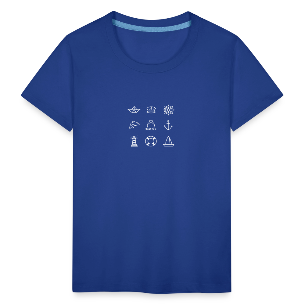 Kinder Premium T-Shirt - Nautik Doodles (weiss) - Königsblau
