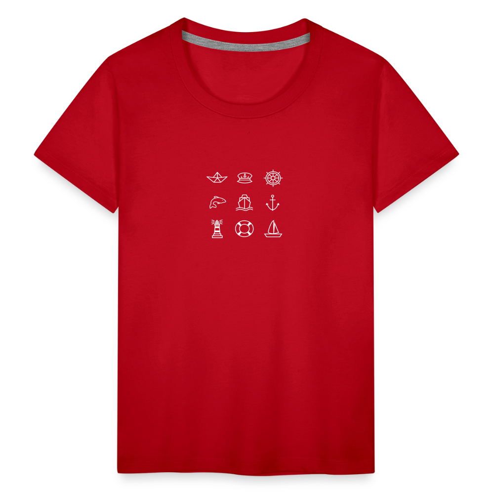 Kinder Premium T-Shirt - Nautik Doodles (weiss) - Rot