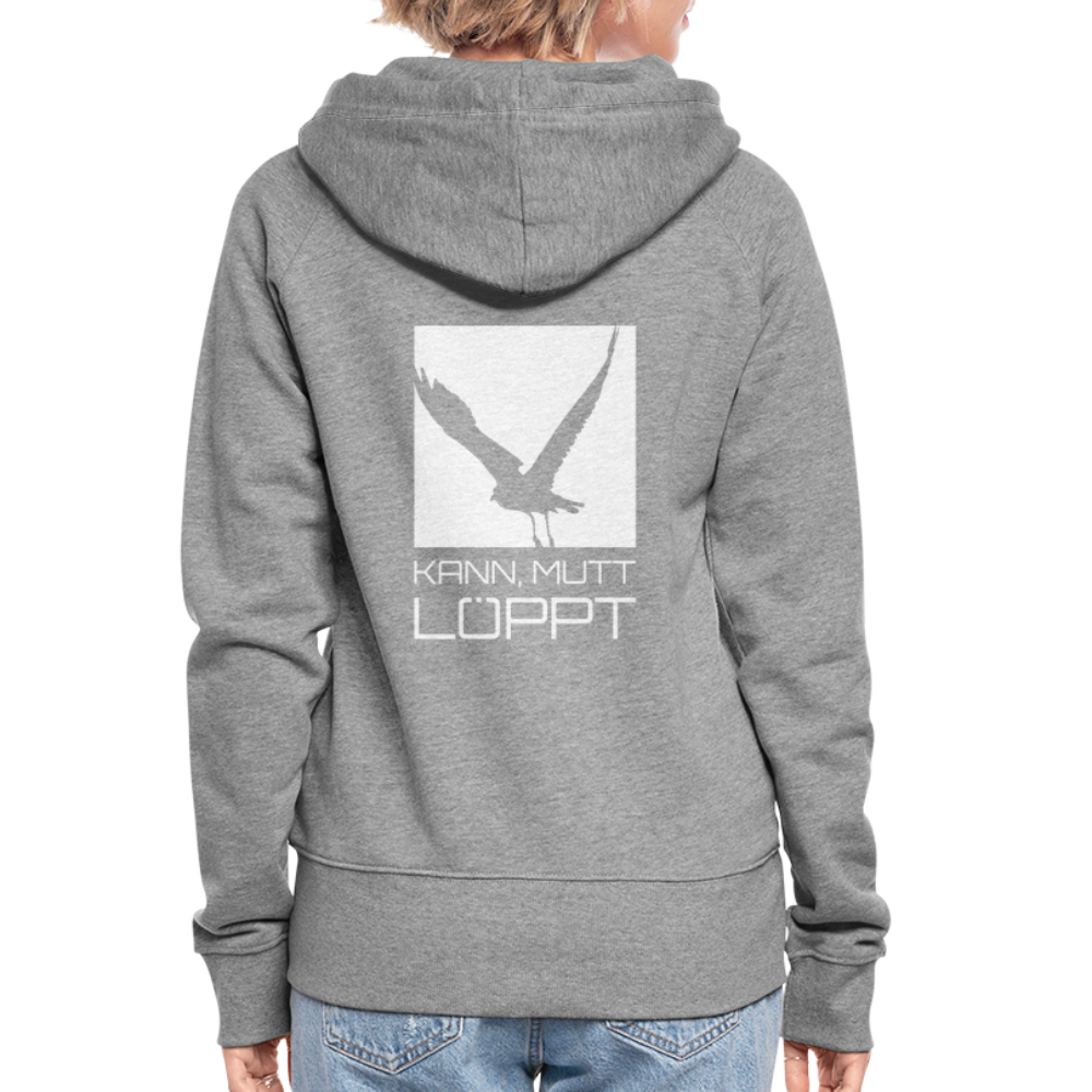 Frauen Premium Kapuzenjacke - kann, mutt, löppt - Grau meliert