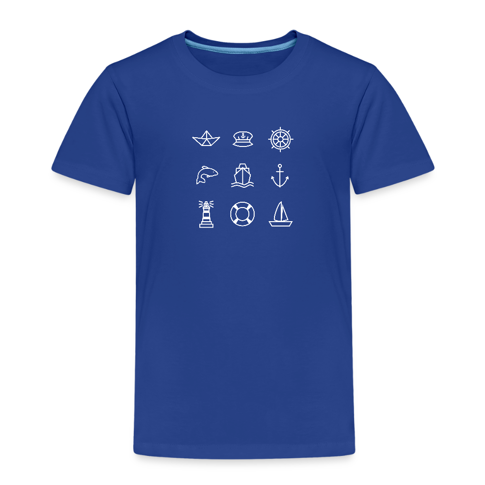 Kinder Premium T-Shirt - Nautik Doodles (weiss) - Königsblau