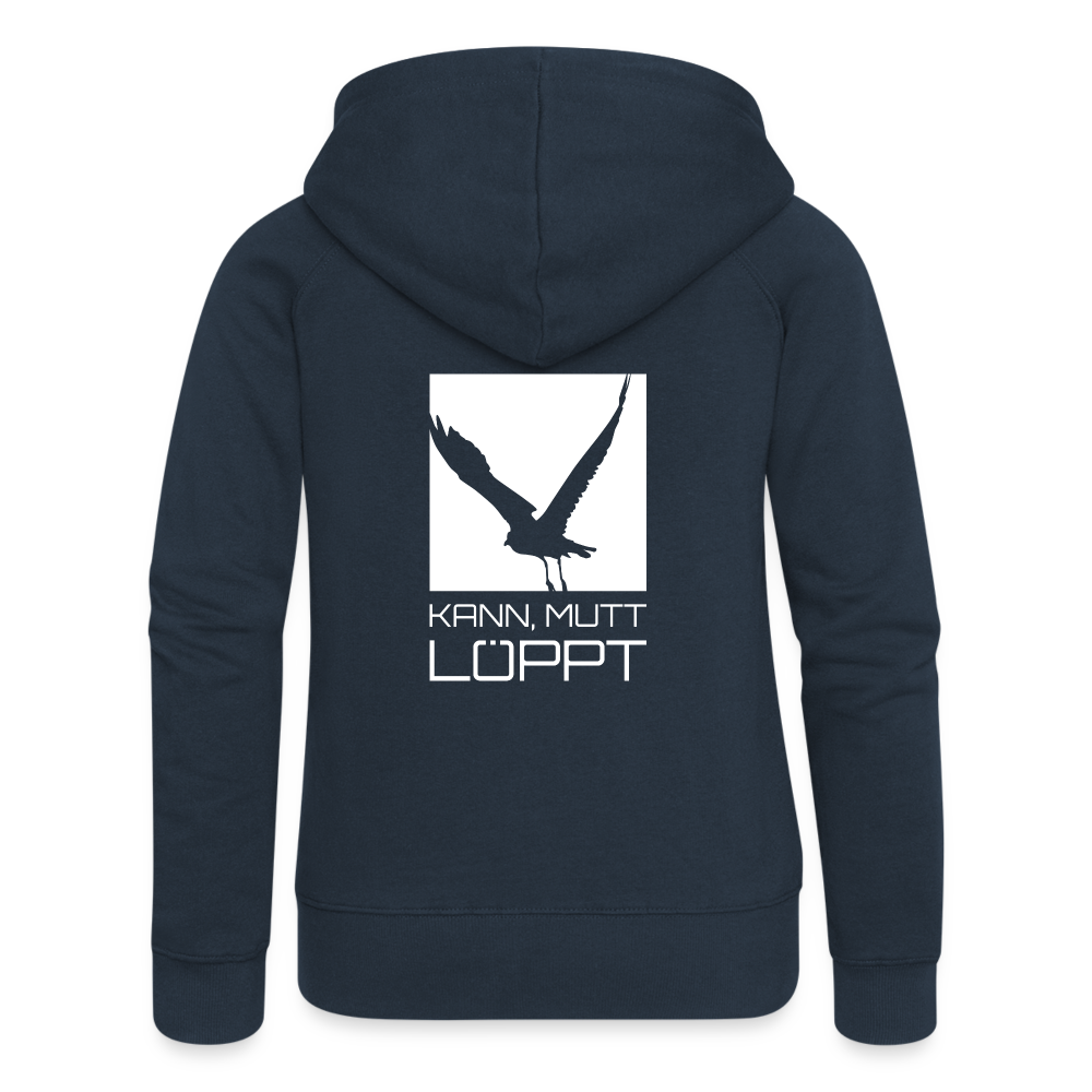 Frauen Premium Kapuzenjacke - kann, mutt, löppt - Navy