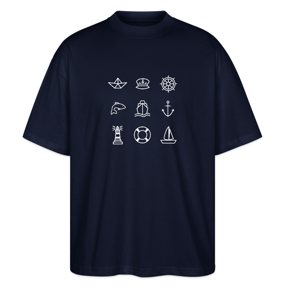 Unisex Oversize Bio-T-Shirt - Nautik Doodles (weiss) - Navy