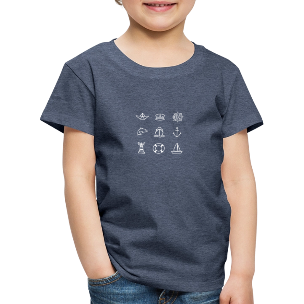 Kinder Premium T-Shirt - Nautik Doodles (weiss) - Blau meliert