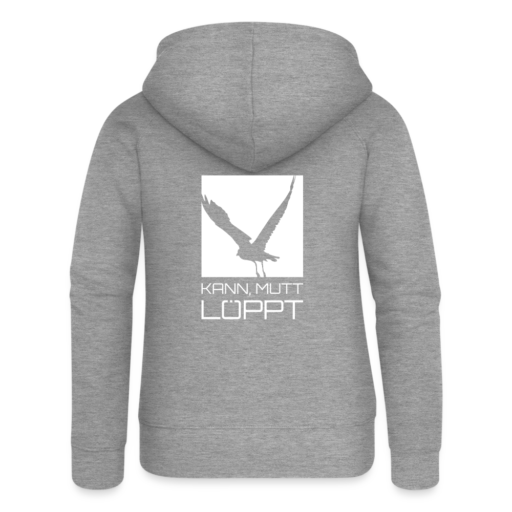 Frauen Premium Kapuzenjacke - kann, mutt, löppt - Grau meliert