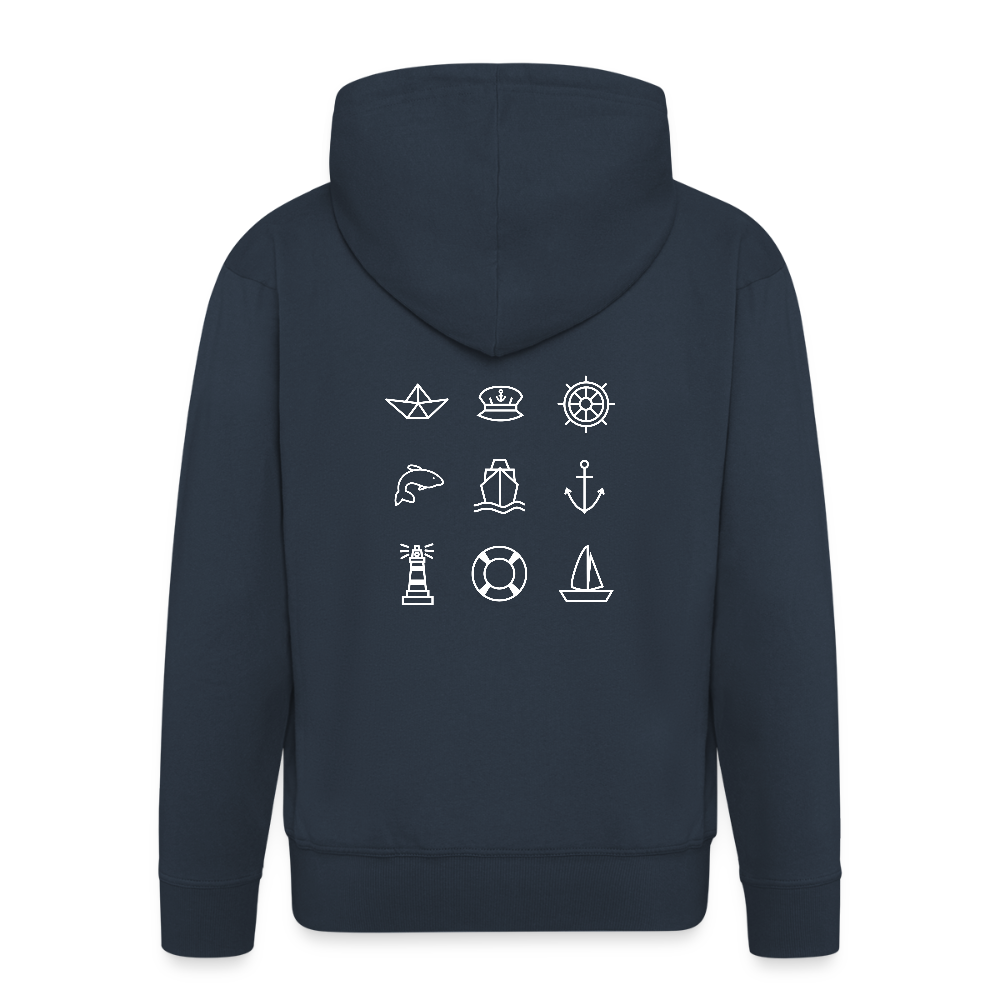 Herren Premium Kapuzenjacke - Nautik Doodles (weiss) - Navy