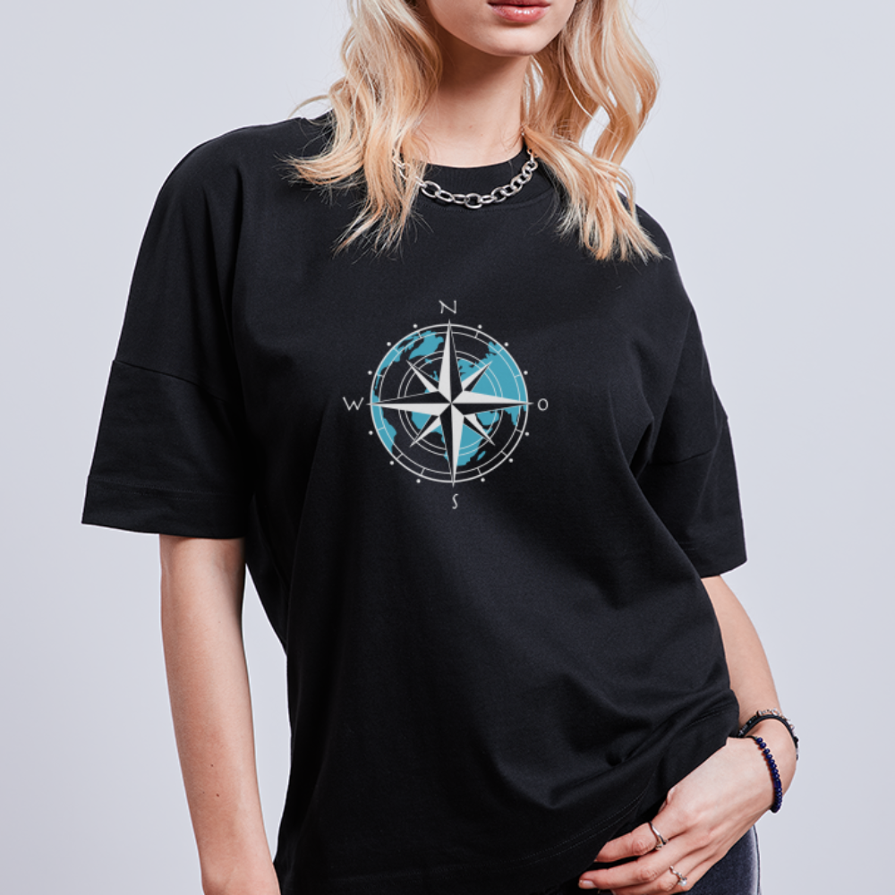 Unisex Oversize Bio-T-Shirt - Kompass (weiss) - Schwarz