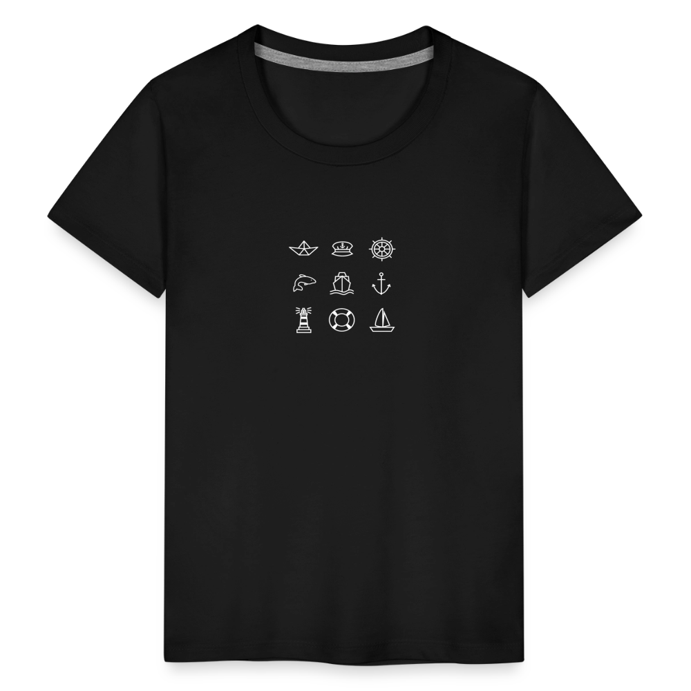 Kinder Premium T-Shirt - Nautik Doodles (weiss) - Schwarz