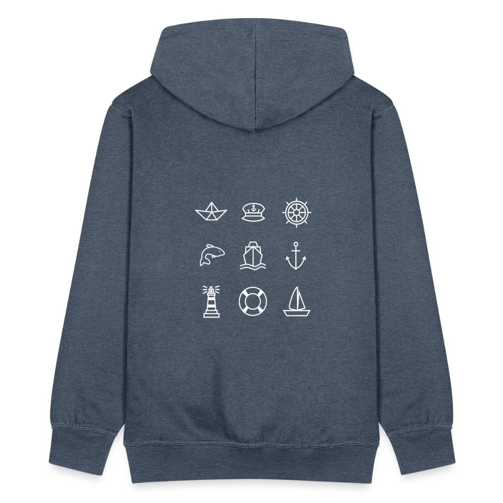 Herren Premium Kapuzenjacke - Nautik Doodles (weiss) - Jeansblau