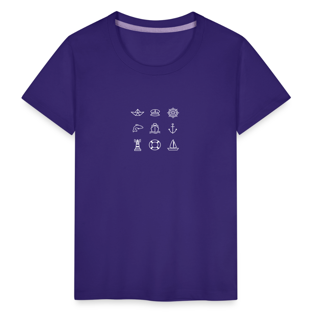 Kinder Premium T-Shirt - Nautik Doodles (weiss) - Lila