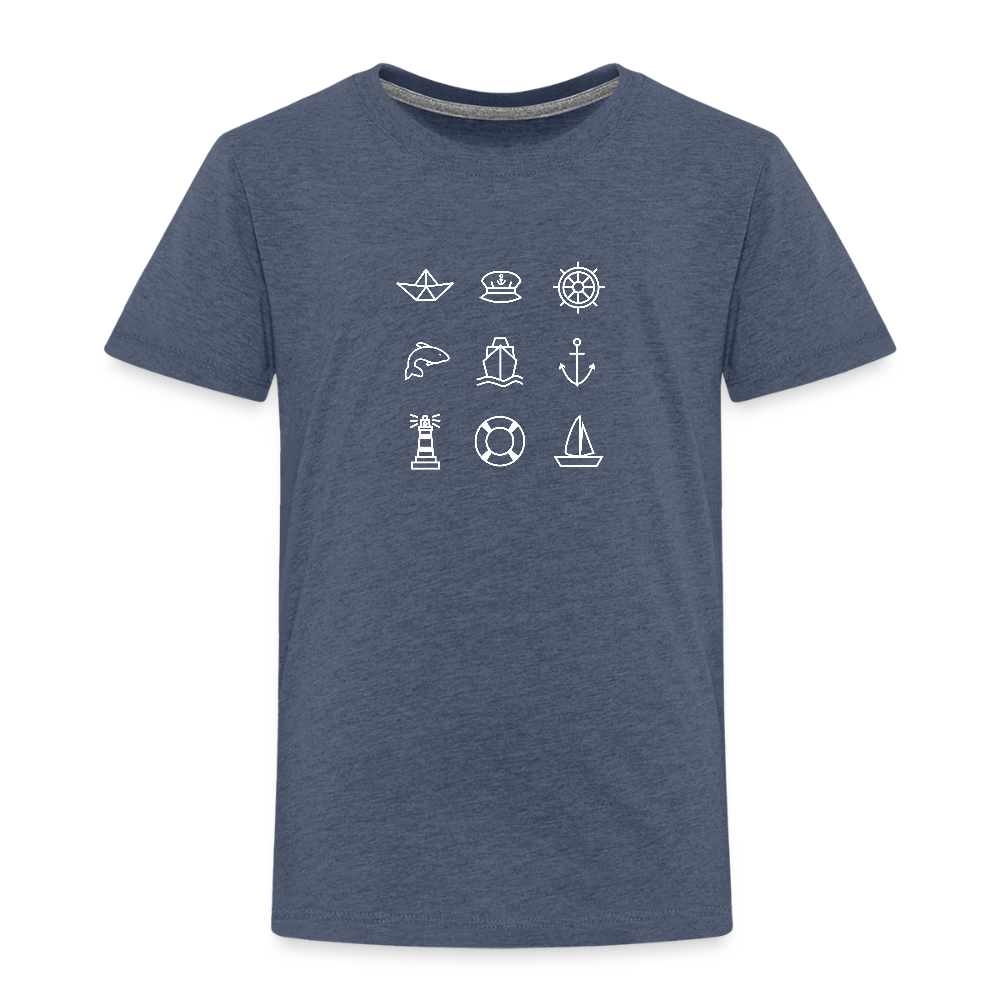Kinder Premium T-Shirt - Nautik Doodles (weiss) - Blau meliert