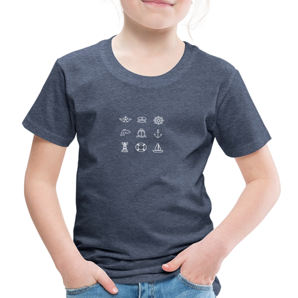 Kinder Premium T-Shirt - Nautik Doodles (weiss) - Blau meliert
