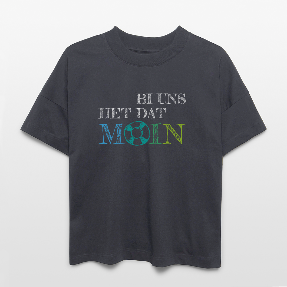 Unisex Oversize Bio-T-Shirt - Bi uns het dat Moin (weiss) - Indigoblau