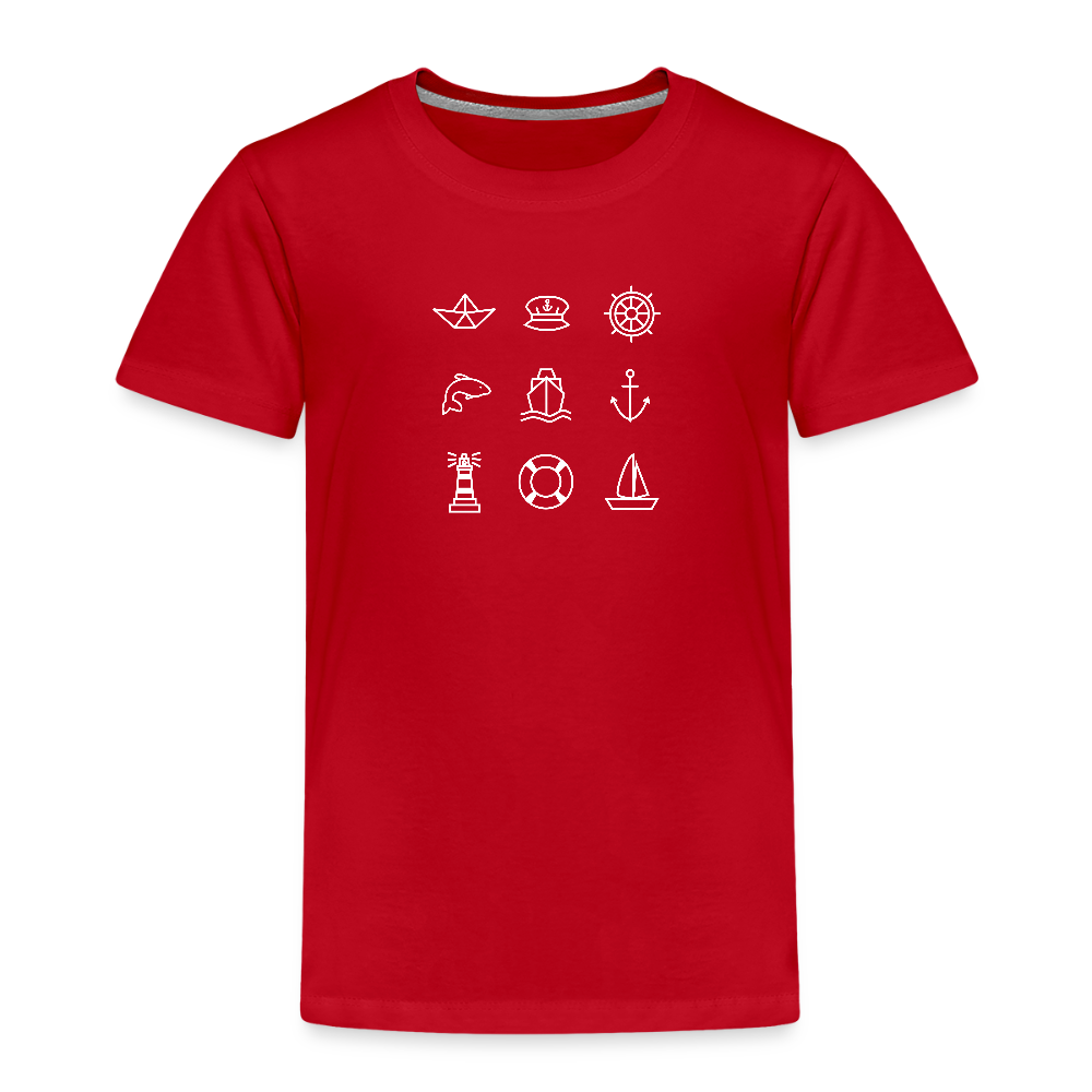 Kinder Premium T-Shirt - Nautik Doodles (weiss) - Rot
