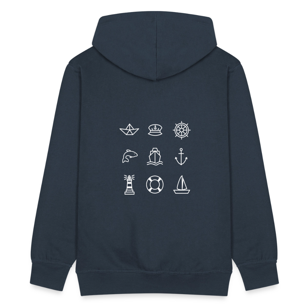 Herren Premium Kapuzenjacke - Nautik Doodles (weiss) - Navy