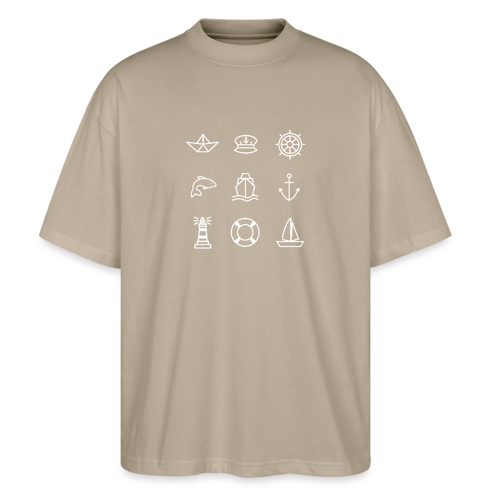 Unisex Oversize Bio-T-Shirt - Nautik Doodles (weiss) - Steingrau