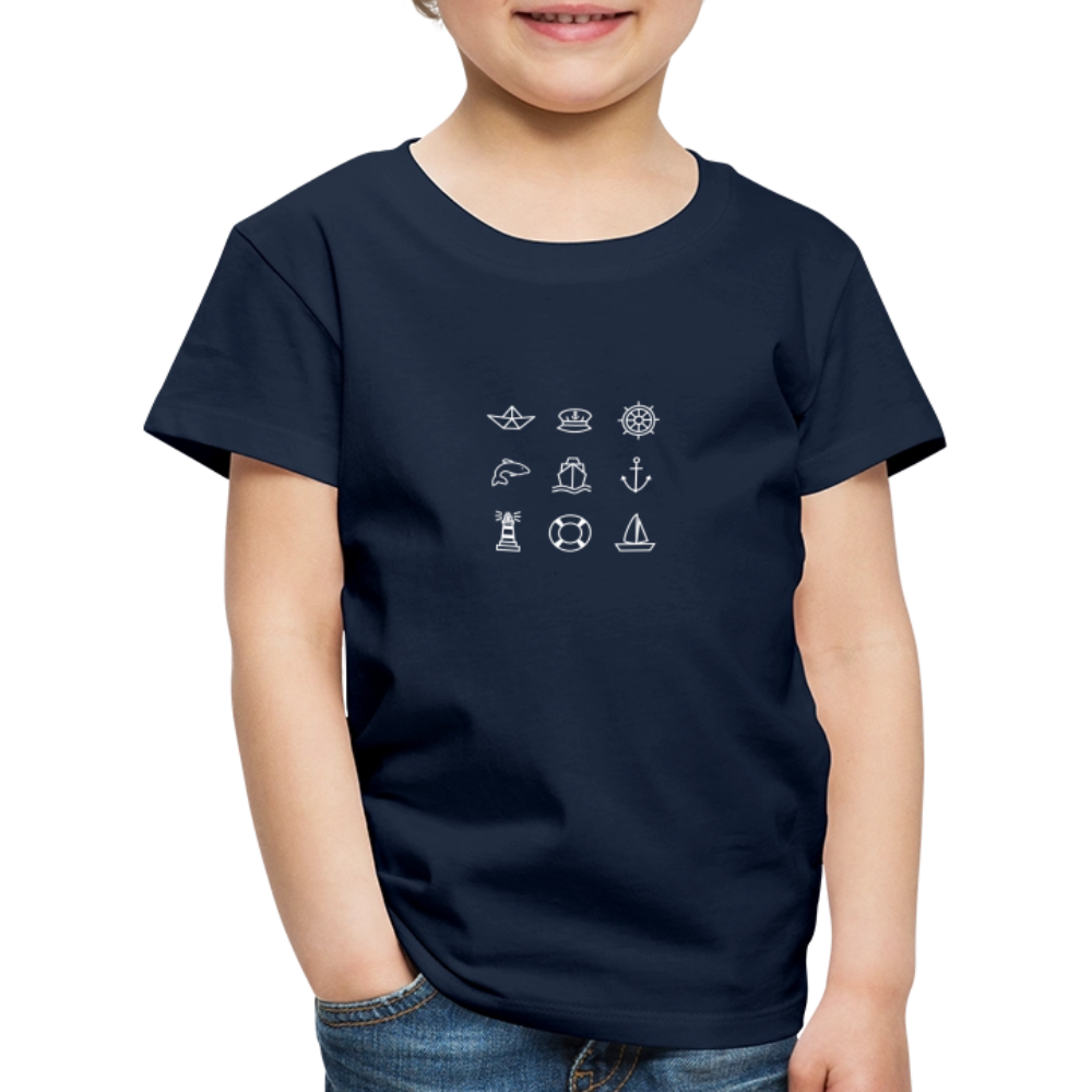 Kinder Premium T-Shirt - Nautik Doodles (weiss) - Navy