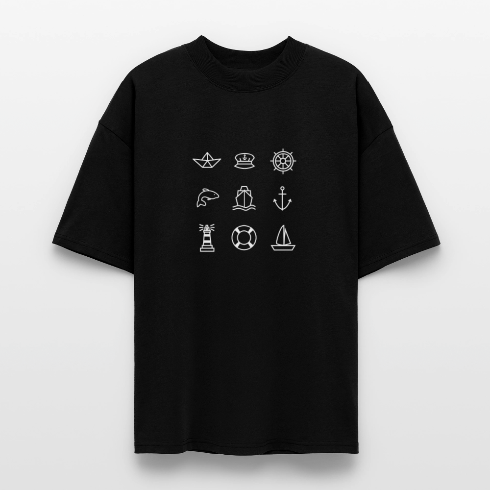 Unisex Oversize Bio-T-Shirt - Nautik Doodles (weiss) - Schwarz
