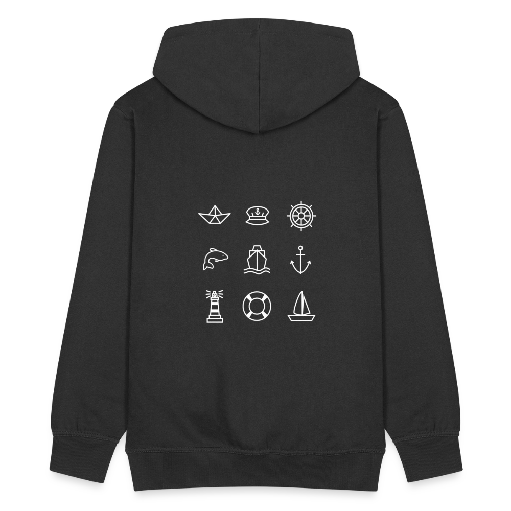 Herren Premium Kapuzenjacke - Nautik Doodles (weiss) - Schwarz