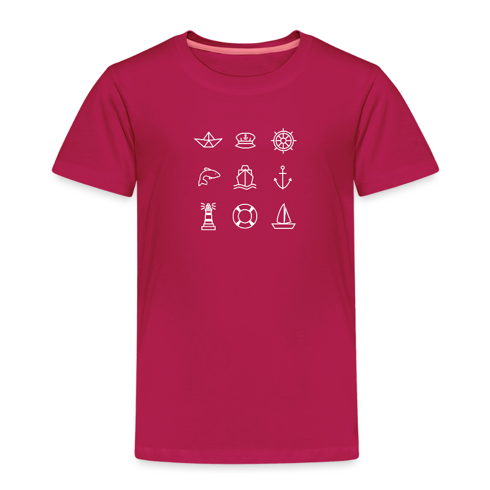 Kinder Premium T-Shirt - Nautik Doodles (weiss) - dunkles Pink