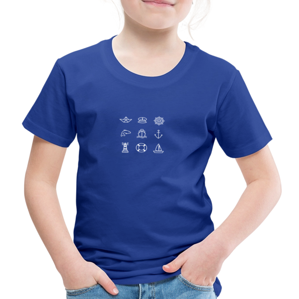 Kinder Premium T-Shirt - Nautik Doodles (weiss) - Königsblau