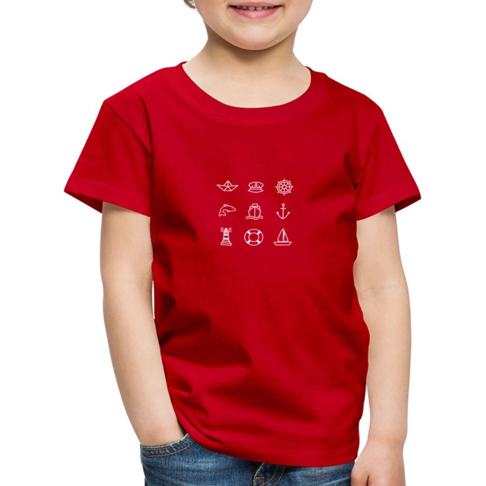 Kinder Premium T-Shirt - Nautik Doodles (weiss) - Rot