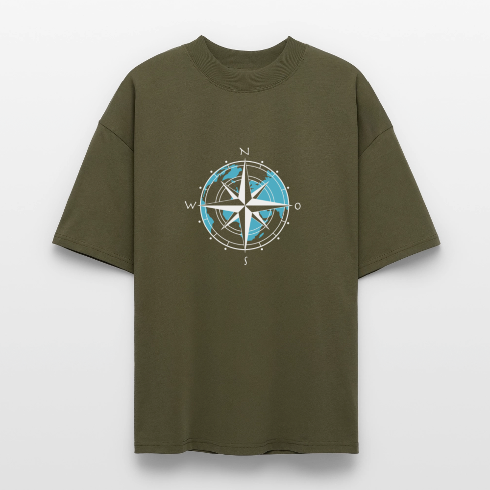 Unisex Oversize Bio-T-Shirt - Kompass (weiss) - Khaki