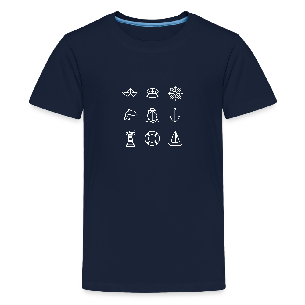 Teenager Premium T-Shirt - Nautik Doodles (weiss) - Navy