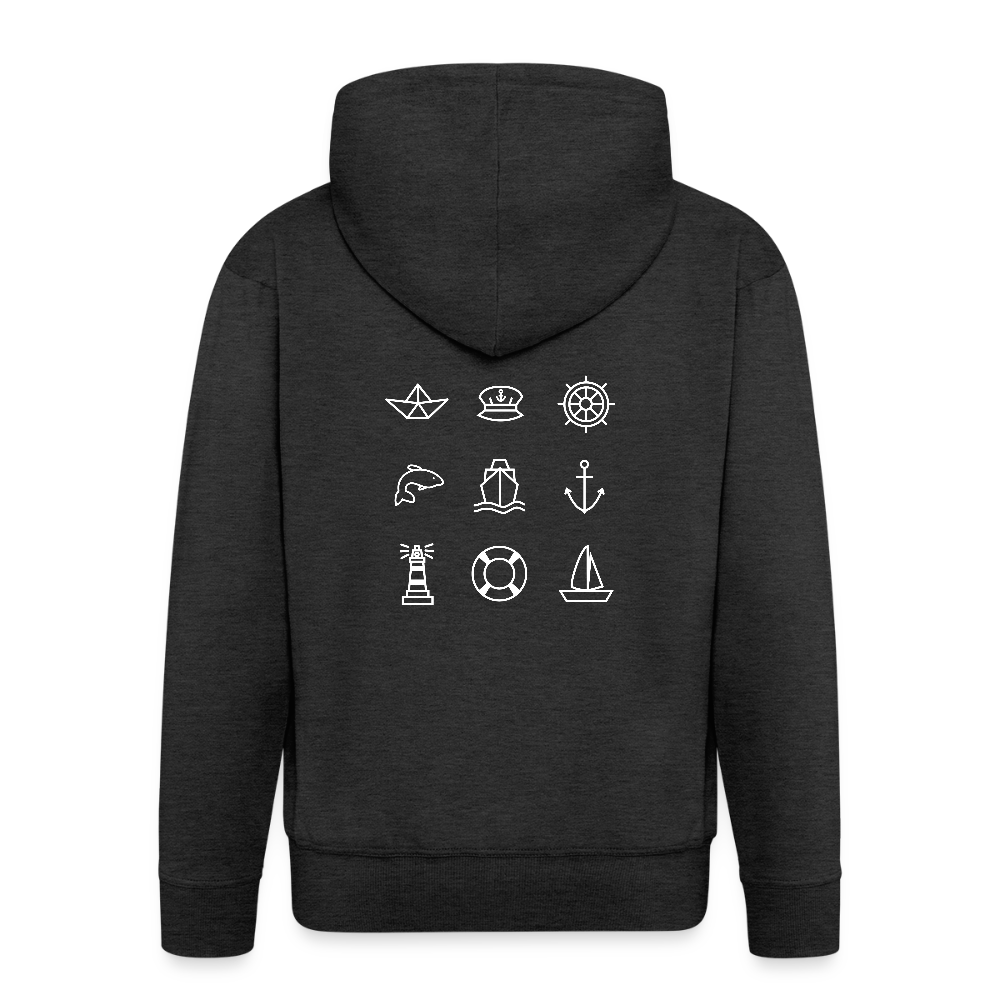 Herren Premium Kapuzenjacke - Nautik Doodles (weiss) - Anthrazit
