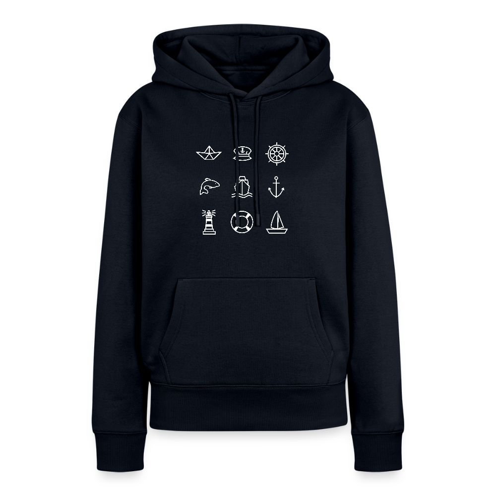 Damen Premium Hoodie - Nautik Doodles (weiss) - Navy