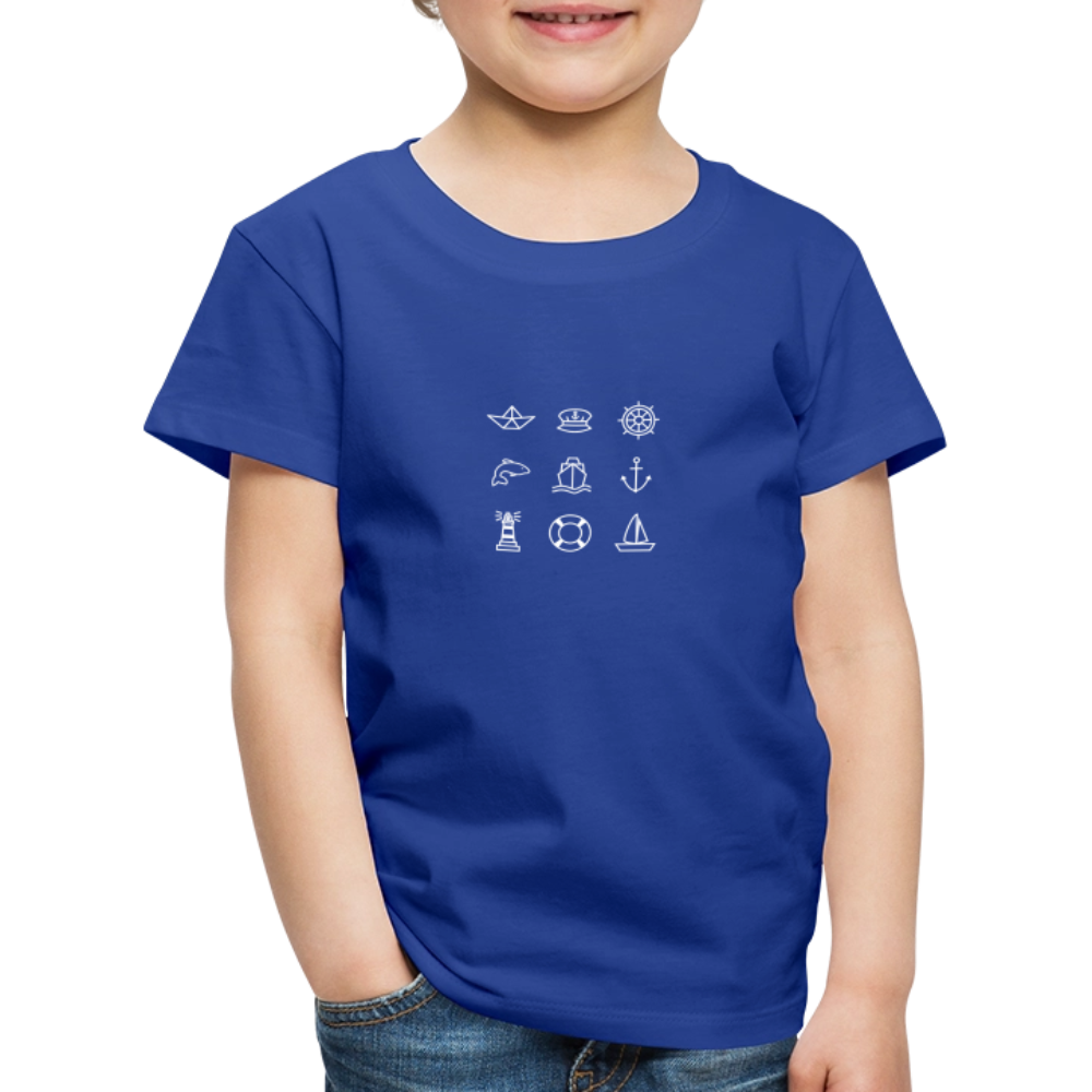 Kinder Premium T-Shirt - Nautik Doodles (weiss) - Königsblau