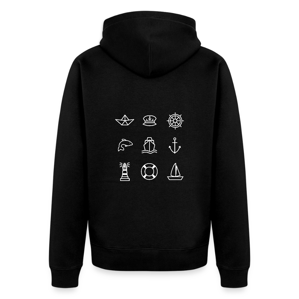 Herren Premium Kapuzenjacke - Nautik Doodles (weiss) - Schwarz