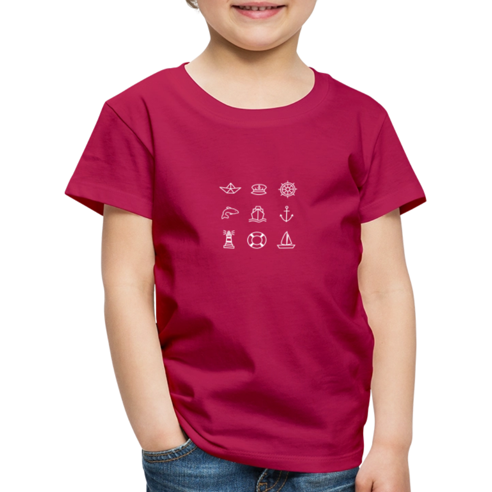Kinder Premium T-Shirt - Nautik Doodles (weiss) - dunkles Pink