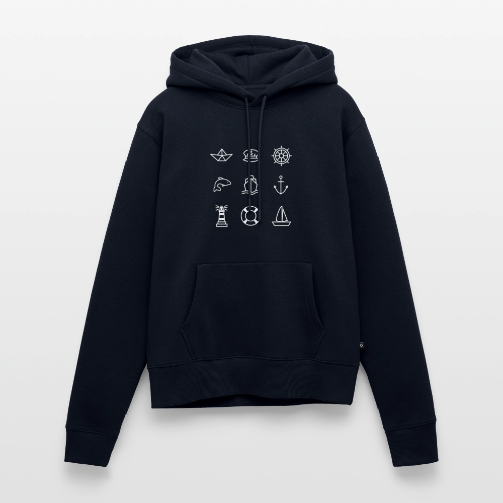 Damen Premium Hoodie - Nautik Doodles (weiss) - Navy