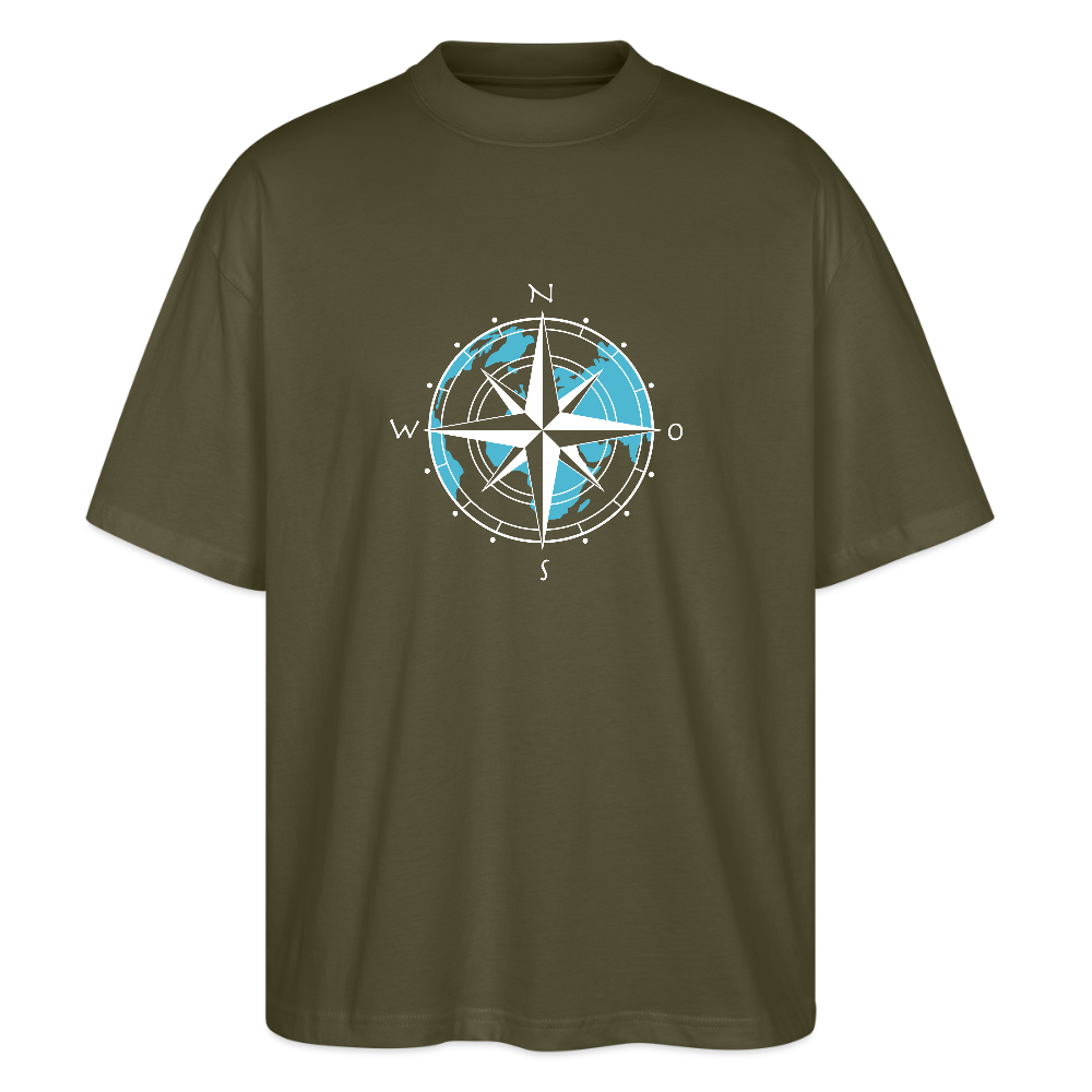 Unisex Oversize Bio-T-Shirt - Kompass (weiss) - Khaki