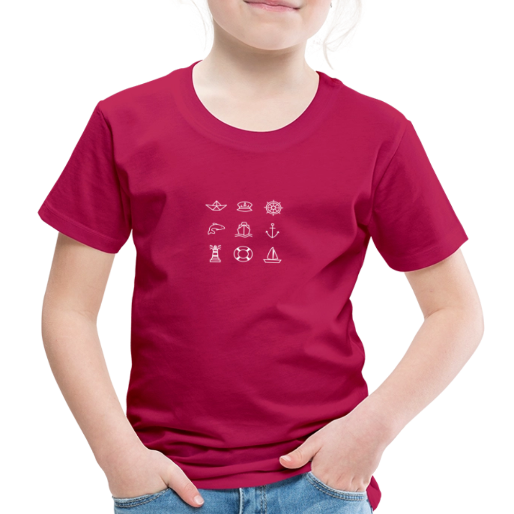 Kinder Premium T-Shirt - Nautik Doodles (weiss) - dunkles Pink