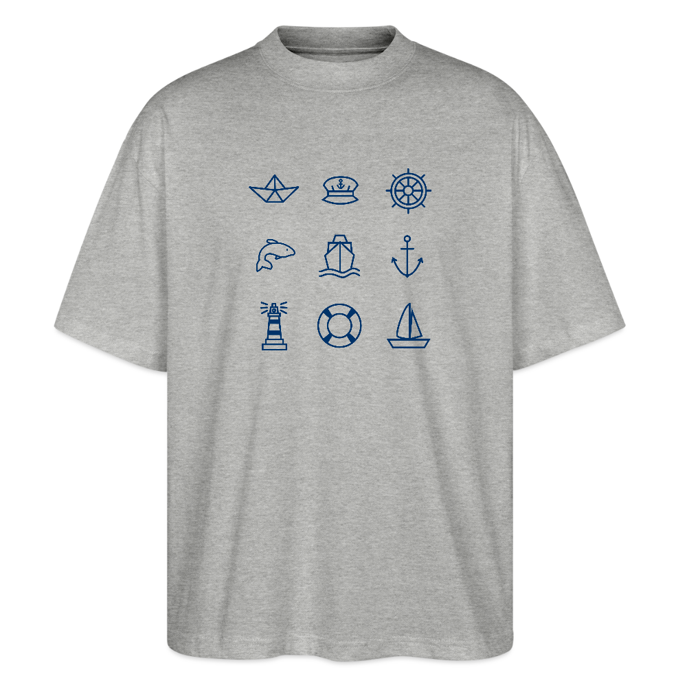Unisex Oversize Bio-T-Shirt - Nautik Doodles - Grau meliert