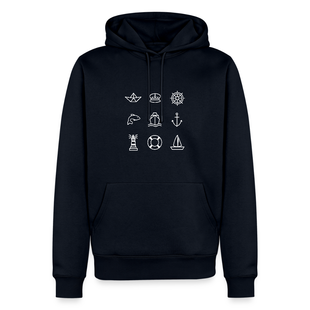 Herren Premium Hoodie - Nautik Doodles (weiss) - Navy