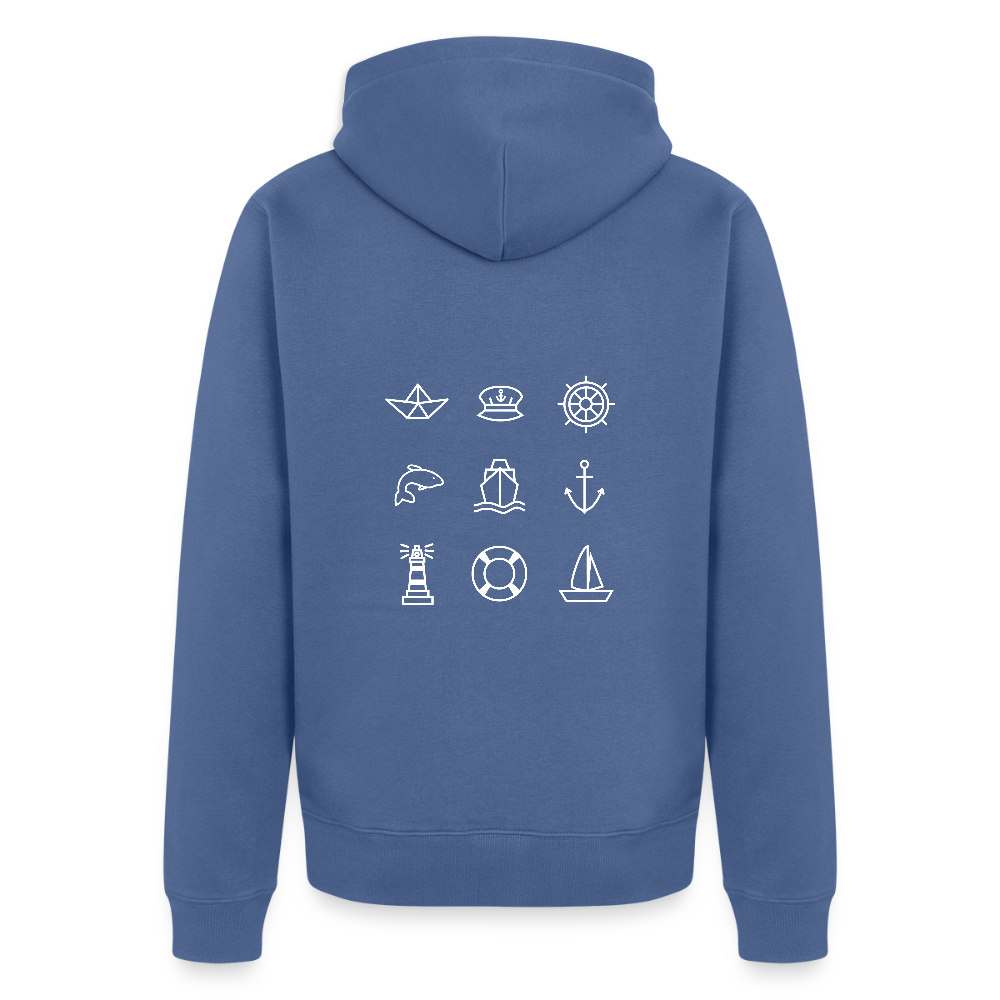 Herren Premium Kapuzenjacke - Nautik Doodles (weiss) - Taubenblau